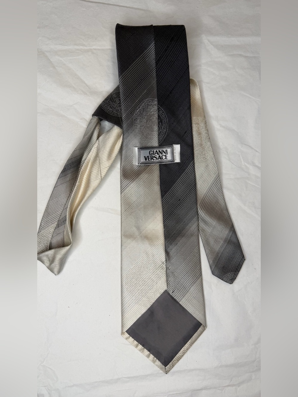 Versace Gradient Silver and Black Silk Tie